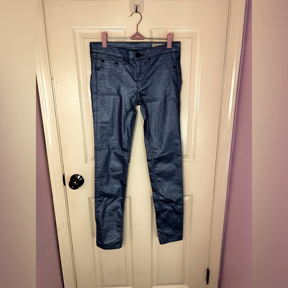 RAG & BONE Jeans Womens 28 Legging Metallic Slim Skinny Ankle Trousers Blue USA